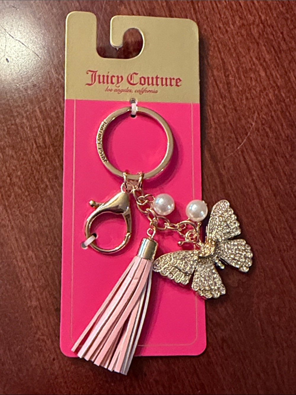 Juicy Couture Gold-Tone Butterfly & Pink Tassel Key Ring